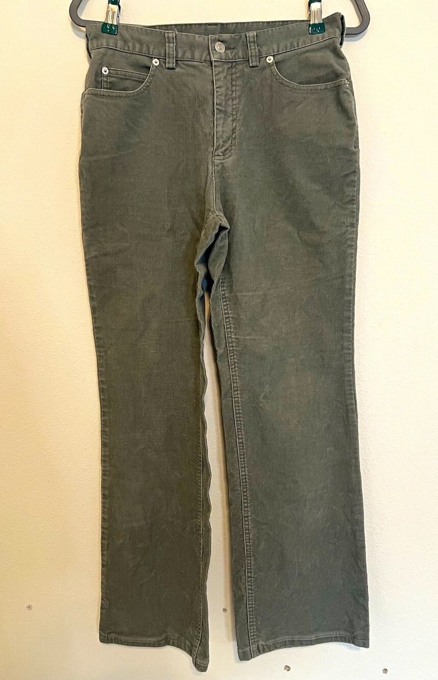 Lands' End Womens 6 Green Solid Corduroy Pants Straight Leg Mid Rise Pockets